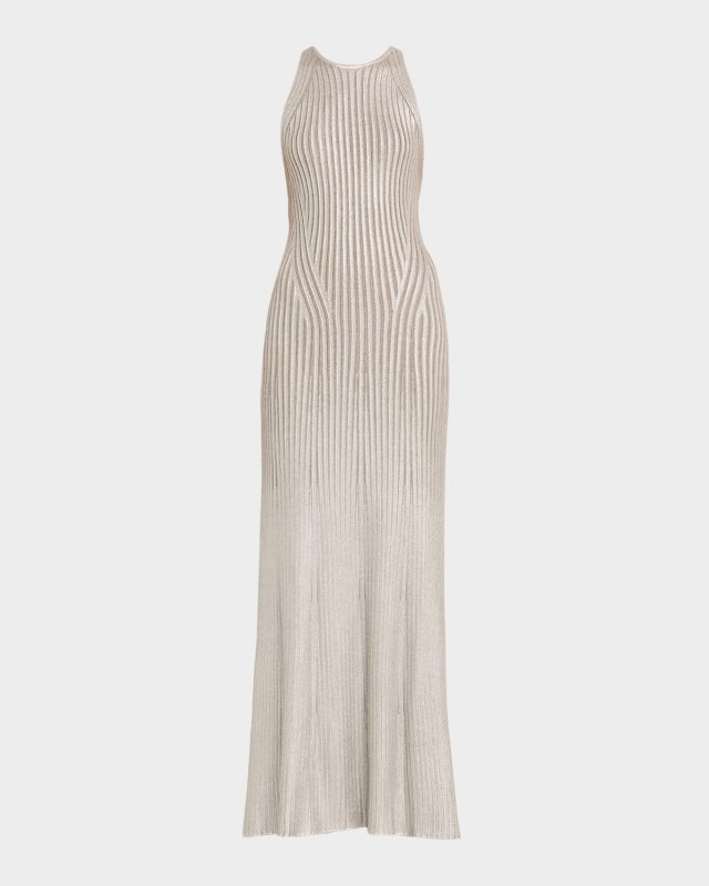 Foil-Print Sleeveless Open-Back Dress